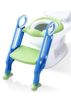 Buy Potty Training Toilet Seat with Step Stool Ladder for Boys and Girls Baby Toddler Kid Children Toilet Training Seat Chair with Handles Padded Seat Non-Slip Wide Step (Blue Green) in Saudi Arabia