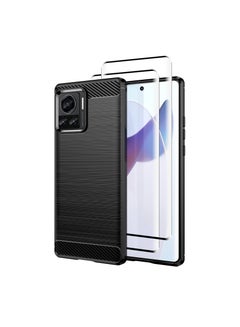 Buy 1+2,Case for Motorola Edge 30 Ultra,TPU+Leather Design,Lightweight Durable Impact-Resistant Case with 2 Tempered Glass Screen Protector,Ultra-Thin,Metal lens protection (Edge 30 Ultra, Black) in UAE