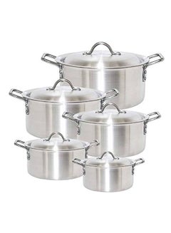 Buy Aluminum Cookware Set Of 10 Pcs - 5 Pots Size 32 - 30 - 26 - 24 - 22 CM in Saudi Arabia