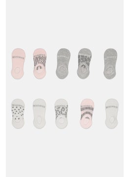 Buy Kids Girl 10 Pairs Brand Logo Invisible Socks White/Grey/Pink in UAE