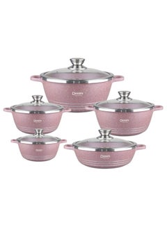 اشتري 10 pieces Granite cookware set pink 20cm casserole with lid,24cm casserole with lid, 28cm casserole with lid, 32cm casserole with lid, 28cm shallow casserole With Lid. في الامارات