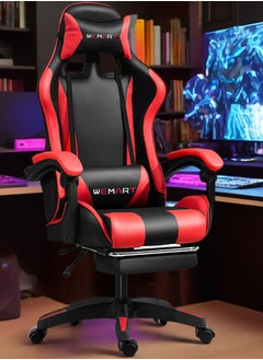 Buy Computer Gaming Chair with Footrest, Ergonomic High Back Gaming Chair Tilt and Height Adjustable Computer Chair with Neck Massage Lumbar Support, Comfortable Armrest Headrest and Footrest Red in Saudi Arabia