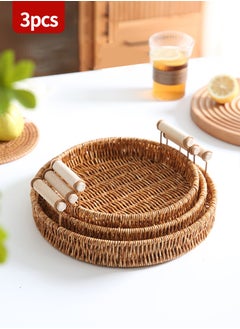 Buy 3 Piece Rattan Basket Food Bread Basket Serving Tray Fruit Basket Storage Organizer for Home Decor and Table Centerpieces in UAE