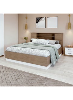 اشتري Amelia 180X200 King Bed With Storage In Headboard Sturdy Modern Design Wooden Double Bed Frame Furniture Quiet & Comfortable Beds L 225.8x191.1x109.5 cm  Light Oak / White في الامارات