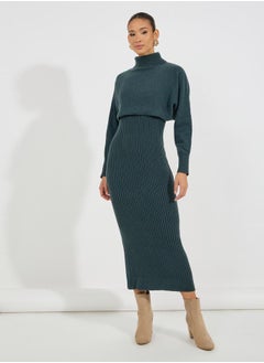 Buy Flat Knit Strappy Dress with Turtle Neck Bolero Set in Saudi Arabia