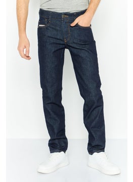 Buy Men Slim Fit Dark Plain Stretchable Jeans, Navy in UAE