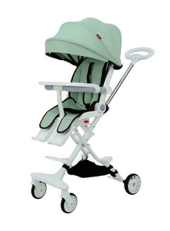 Buy weight Two Way Push Baby Stroller With Matcha Green Shed And One-key Rotation + Dinner Plate + Foot Rest + Mattress Cushion -Green And White in Saudi Arabia