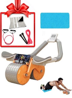 Buy Abdominal roller with elbow support, timing screen and mobile phone holder, gift set of two jump ropes and a waist trainer in Saudi Arabia