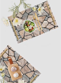 Buy Decorative Acrylic Serving Tray with Gold Metal Handles and Stone Wall Design in Saudi Arabia