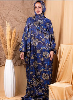 Buy Printed Satin Isdal Egyptian Blue - Gold For Women in Egypt