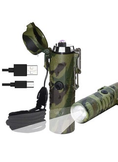 Buy Waterproof Rechargeable Electric Arc Lighter Torch Small Lite High Power Torch Light Flameless Windproof Lighter with Flashlight for Camping Hiking Tactical Gear(3-in-1/Camouflage) in Saudi Arabia