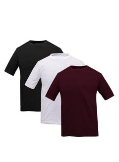 Buy Selecta Now Mens Premium 100% Combed Cotton Pack Of 3 Plain Crew Neck T-Shirts Soft Breathable Tees Comfort Shirts in UAE