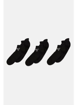 Buy Men 3 Pair Brand Logo Ankle Socks, Black in Saudi Arabia