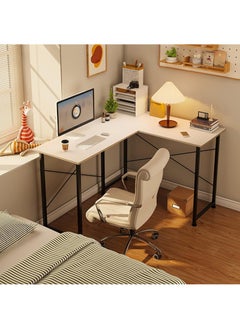 اشتري L Shaped  Gaming Desk 50", L Desk Computer Corner Desk with Round Corner with Removable Shelf for Gaming Desk Home Office Writing Workstation, White في السعودية