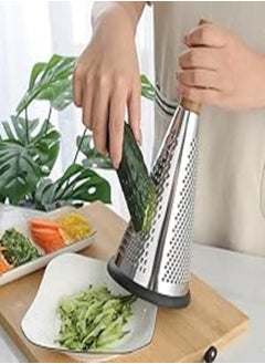 Buy PRIME SHOP Conical Grater with Wooden Handle and Three Sharp Stainless Steel Blades, Rubber Base for Stability in Egypt