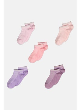 Buy Kids Girl 5 Pairs Non Terry Ankle Socks, Pink/Purple Combo in UAE