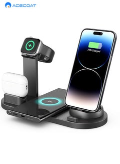 Buy Multi-function 6-in-1 Wireless Charging Station:15W Fast Charge,Universal Compatibility for Phone/Smart watch/Headphone,360° Rotating Phone Stand,Magnetic Charger in Black for Apple, Samsung,Android in Saudi Arabia