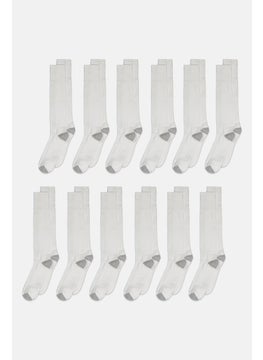 اشتري Men 12 Pair Textured Over Calf Socks Set, White/Grey في الامارات