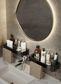 Buy 2-Pieces Bathroom Shelf Shower Shampoo Soap Organizer Wall Mounts Storage Rack  Aluminum Alloy Black 35x13x4.5 Centimeter in UAE
