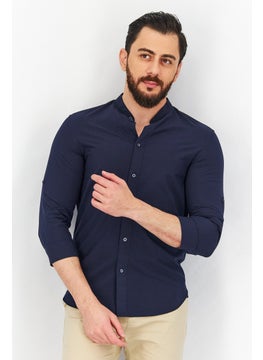 Buy Men Slim Fit Textured 3/4 Sleeves Casual Shirt, Navy in UAE