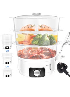 اشتري 3 Tier Electric Food Steamer for Cooking, 13.7QT Vegetable Steamer for Fast Simultaneous Cooking, Veggie Steamer, Food Steam Cooker, 60 Minute Timer, BPA Free Baskets, 800W في السعودية