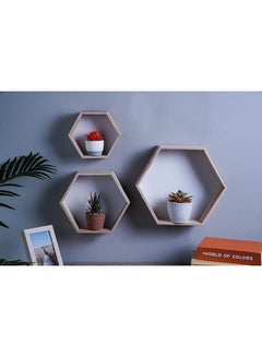 Buy Hexa 3-Piece Wooden Wall Shelf in UAE