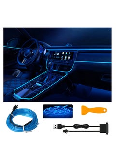 اشتري EL Wire Car LED Interior Strip Light, USB Neon Wire Lights Glowing Electroluminescent Wire Ambient Lighting Kit for Car Decorations Interior (5M/16.5FT) في الامارات