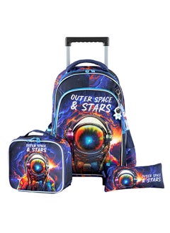 اشتري 16 Inch Set Of 3 Trolley School Bag With Lunch Bag And Pencil Case Outer Space - Blue في الامارات