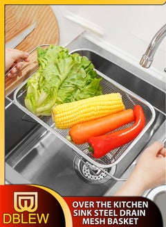 MineSign Extendable Over the Sink Colander Fruits and Vegetables Drain  Basket Adjustable Strainer Sink Washing Basket for Kitchen (White)