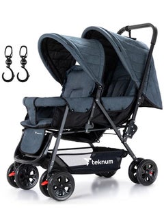 Buy Double Baby Stroller with Hooks - Grey in UAE