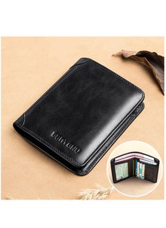 Buy Leather Men's Wallet Genuine Leather Ultra-Thin Anti-Theft Brush Vertical Card Holder Men's Short Wallet in Saudi Arabia