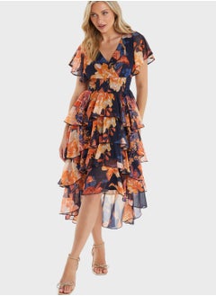 اشتري V - Neck Floral  Dress في الامارات