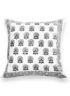 Buy Non-Allergenic Hand Block Printed Quilted Organic Cotton Cushion Cover Black/White 40x40 cm in UAE