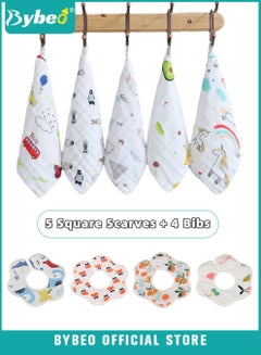 Buy 9 PCS Included Baby Cotton Washcloths & Infant Bibs Burp Cloths, Natural Organic Facial Towel and Bib for Feeding Eating or Drooling Newborn Shower Gifts in UAE