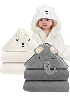 Buy 2 Pack Hooded Baby Towels - Large Size Premium Ultra Soft Organic Baby Bath Towel – Absorbent and Hypoallergenic Towels for Baby Boy Girl, Toddler, Newborn Essentials (Elephant & Bear) in UAE