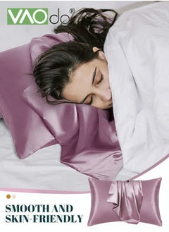 Buy 2 Pack Satin Pillowcase Good for Hair and Skin  Softer Cooling Silk Smooth Satin Pillow Case Cover Envelope pillowcase Pink in UAE