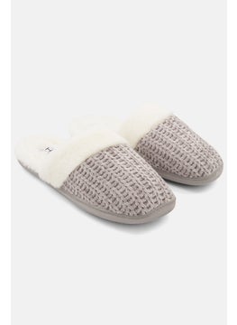 Buy Women Faux Fur Slip On Slipper, Grey/White in UAE