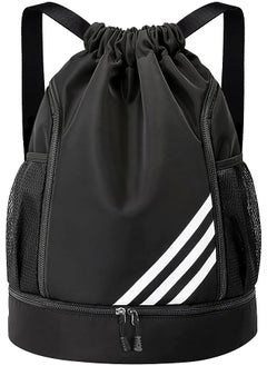 Buy Drawstring Backpack Water Resistant String Bag Gym Sports with Shoe Compartment Side Mesh Pockets for Women Men in UAE