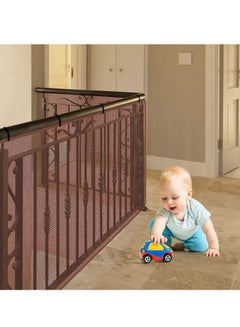 اشتري Child Safety Net 2 Sets, Durable Banister Guard for Baby Safety Stairs Railing Balcony Cribs, Banister Stair Mesh Baby Proofing, Easy to Install Stair Netting for Kids, Pets, Toys (Brown, 3 x 0.79 M)) في الامارات