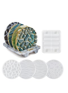 Buy Coaster Resin Mould, 4Pcs Different Pattern Coaster Moulds with 1Pc Coaster Stand Storage Moulds, Silicone Moulds for Epoxy Resin Casting Coasters Home Decoration in UAE