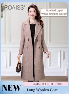 Buy Women Contrast Binding Dual Pocket Overcoat Women Stylish Coat Warm Pure Color Long Jacket Women Outwear Slim High Quality Women Jackets in UAE