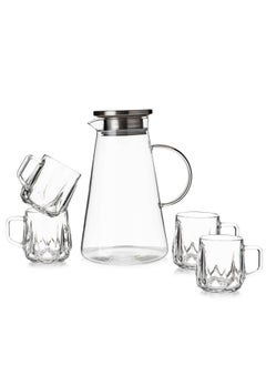 Buy Glass Drinks Set 1.5 Liter Jug With 4 Cups 300 Ml in Saudi Arabia