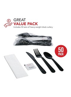 Buy Party Essentials Individually Wrapped Black Plastic Cutlery Packets/ Heavy Duty Silverware Kits Fork/ Spoon/ Knife/ Napkin/ Salt/ Pepper 50 Sets in Egypt