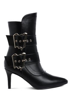 Buy Chunky Buckle Strap Ankle Boots in Black in UAE