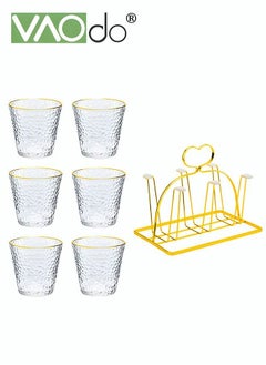 اشتري 7PCS Water Glass Cup Set Water Corrugated Drinking Glass Lead-free Phnom Penh Coffee Cup With Cup Holder Suitable for Coffee Tea Milk Juice في الامارات