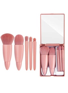 Buy Easy to Carry Mini Travel Makeup Brush Set of 5, Pink Color Suitable for Women in Saudi Arabia