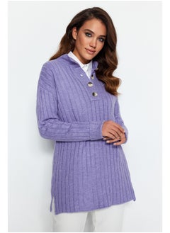 Buy Lilac Collar and Buttons, Corduroy Knitwear Sweater TCTAW23AK00035 in Egypt