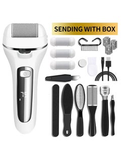 Buy Electric Feet Callus Remover, Professional 18 in 1 Foot File Pedicure Kit Tools, Rechargeable Dry Dead Skin Foot Scraper with 3 Roller Heads & 2-Speed Power for Feet Hands Heels Spa (White) in Saudi Arabia