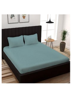 اشتري Tulip (Sea Green) King Size Flat Sheet with 1 cm Satin Stripe (260 x 280 Cm-Set of 1 Pc) 100% Cotton, Soft and Luxurious Hotel Quality Bed linen-300 TC في الامارات