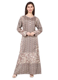 Buy LONG VISCOSE PRINTED STYLED WITH FRONT BUTTON ARABIC KAFTAN JALABIYA DRESS in Saudi Arabia